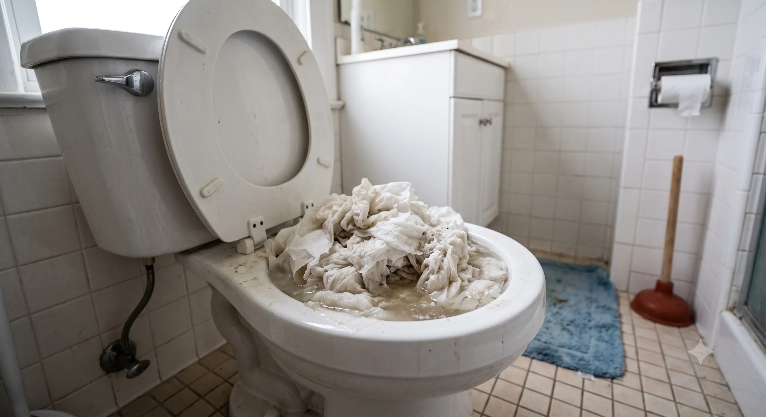 Vaso sanitário entupido por excesso de papel